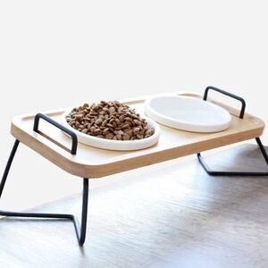 Elevated Ceramic Cat Bowls, 15° Tilted Raised Food Feeding Dishes, with Stand Ba